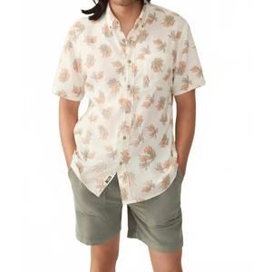 NEW FAHERTY short-sleeve breeze shirt in sunlit palm & waves
